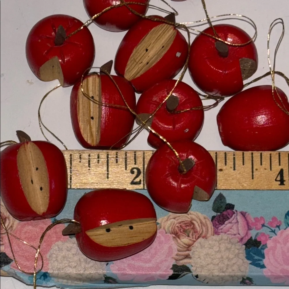 Apple Ornaments Tiny Wood Apples Set of 12 red Wooden Apples Vintage